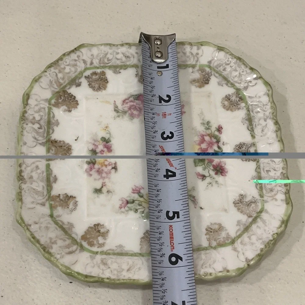 Imperial China Austria Unusual Plate Trivet Floral Gold Green Square Octagonal